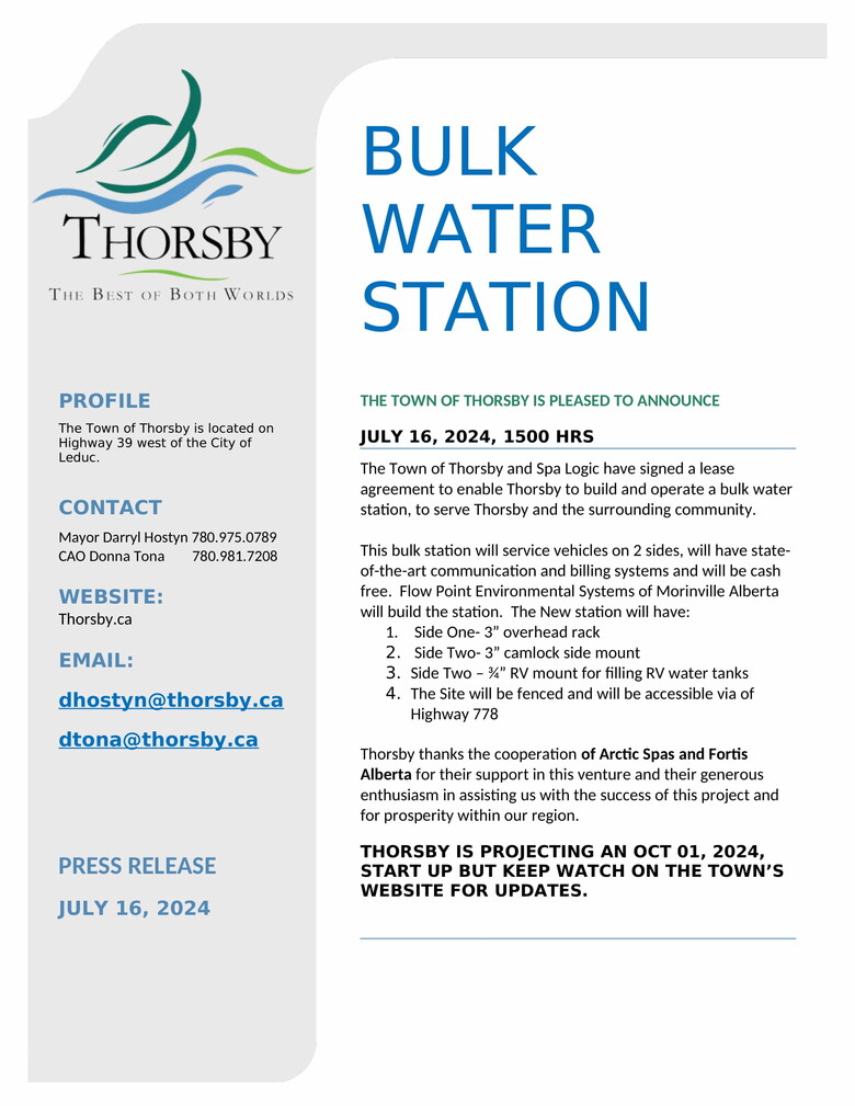 Bulk Water Station Announcement