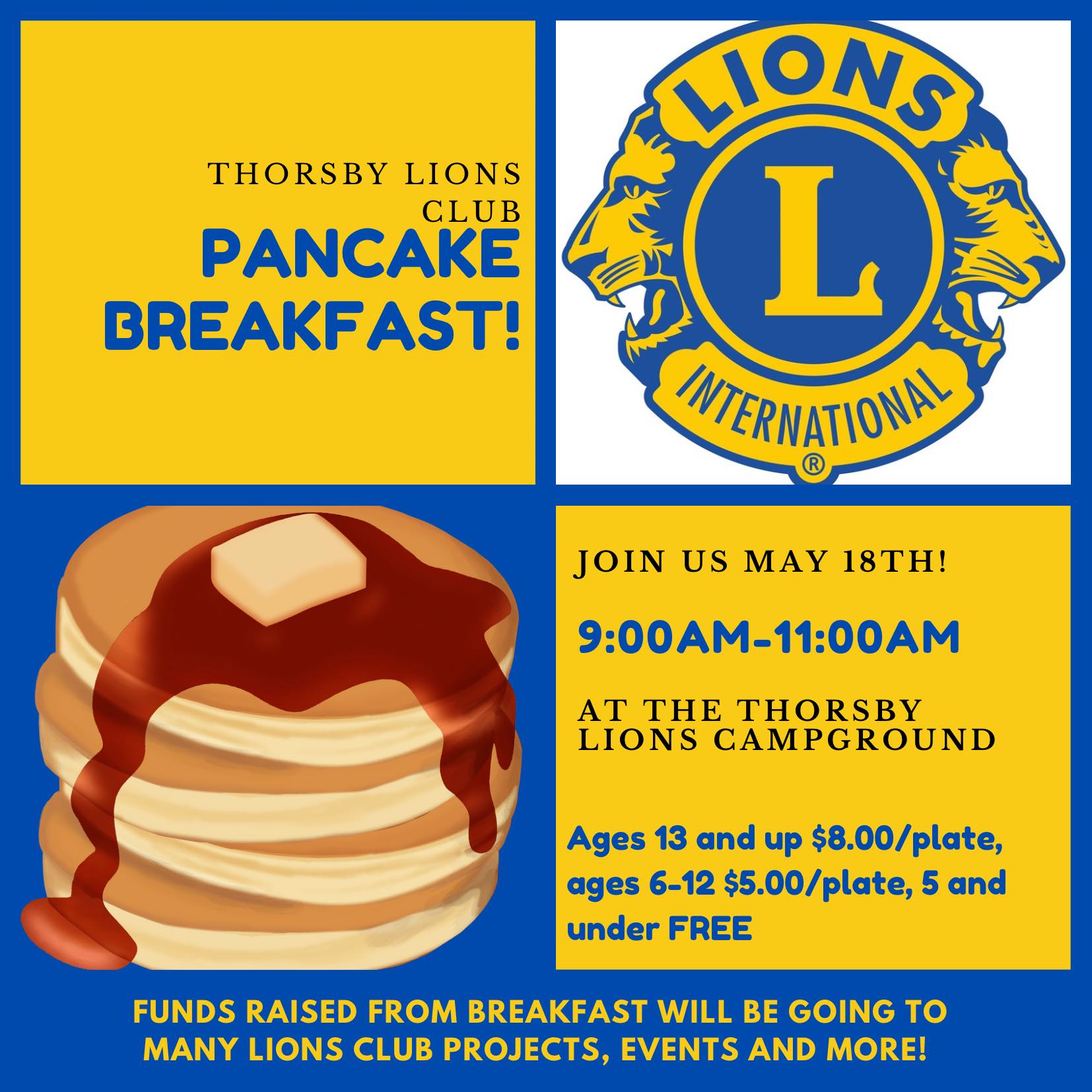 Thorsby Lions Club May Long Pancake Breakfast!: News - Town of Thorsby