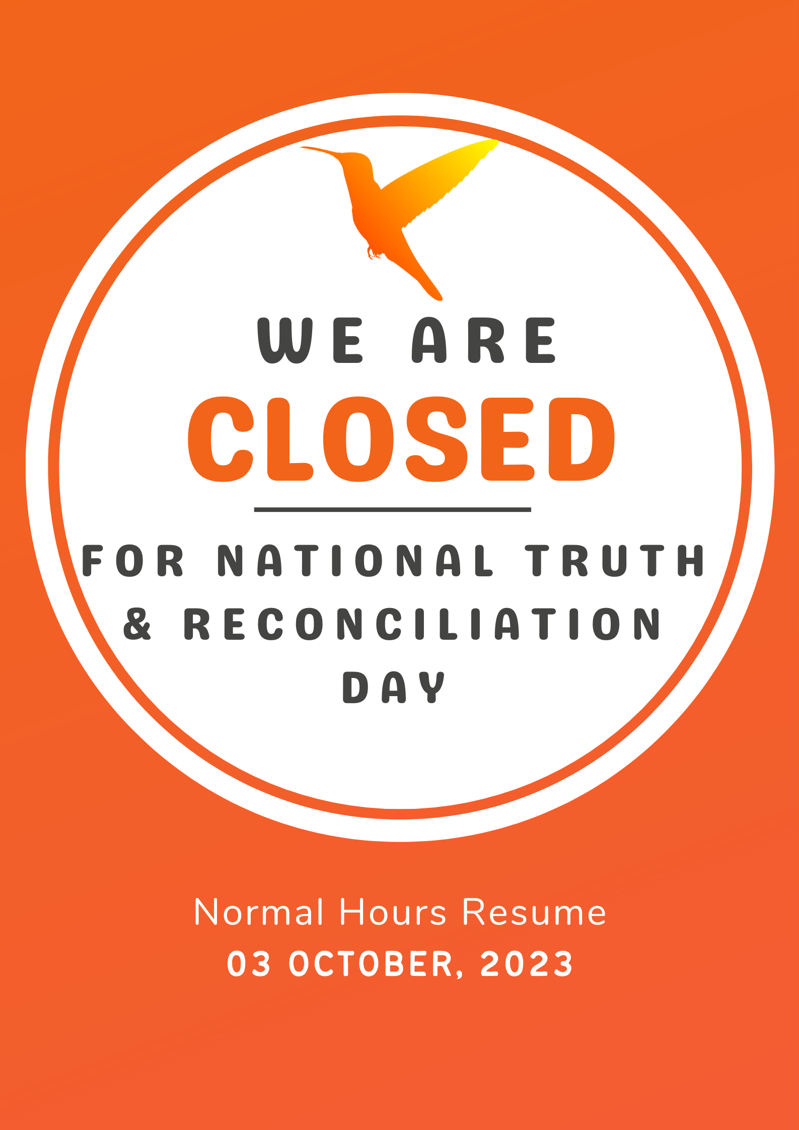 Closed For National Truth & Reconciliation Day!: News - Town Of Thorsby